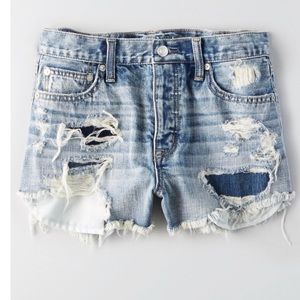 Distressed jean shorts.